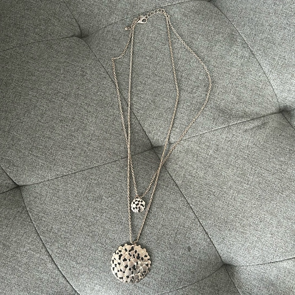 Two Chain Silver Necklace Discs with Gems